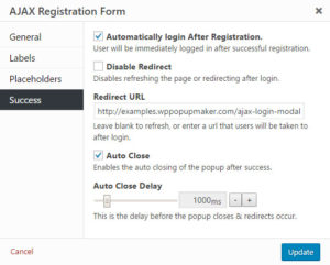 AJAX Registration Recovery Modal with Redirect