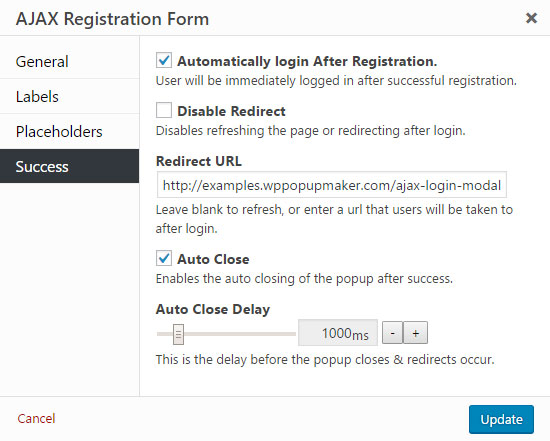 AJAX Registration Modal with Redirect