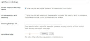 AJAX Password Recovery and Login Modal Settings