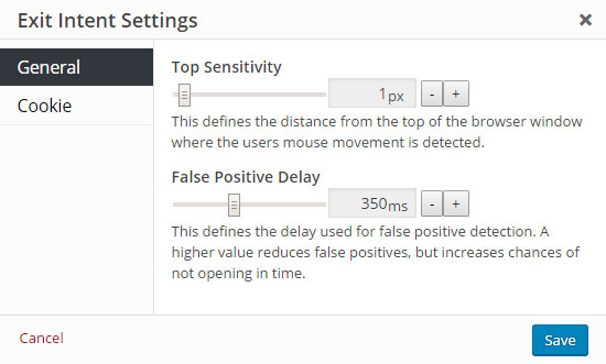 Exit Intent Default False Positive Delay